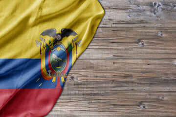 Wooden pattern old nature table board with Ecuador flag