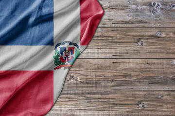 Wooden pattern old nature table board with Dominican Republic flag