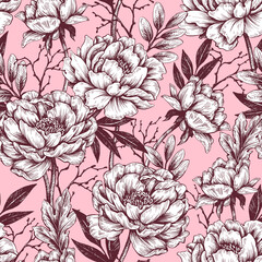Seamless floral pattern with peonies.
