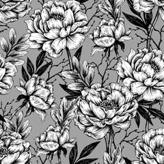 Seamless floral pattern with peonies.