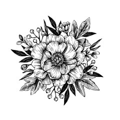 Illustration of graphic flowers and leaves. Seamless pattern for wallpaper and fabric design.