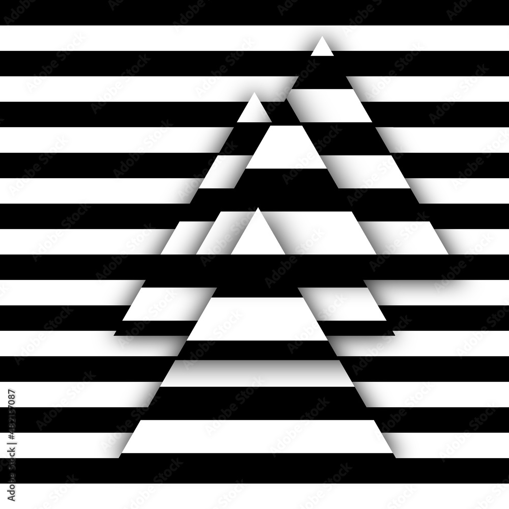 Poster triangular striped design in bold black and white colours in relief with drop shadows