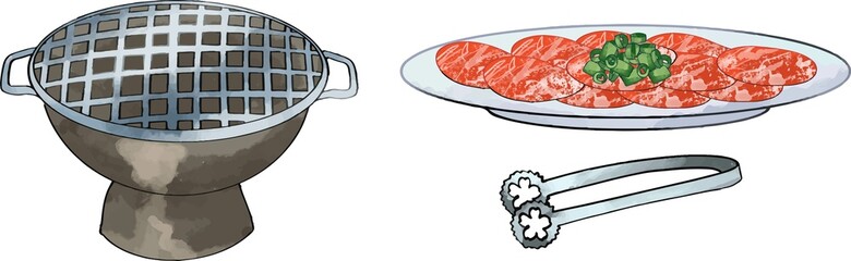 焼肉セットのイラスト 牛タン
