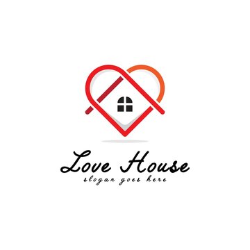 simple heart with house logo design, vector house care, heart with home logo icon design concept vector template, icon