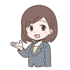 ビジネススーツ姿で案内する若い女性