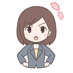ビジネススーツ姿で怒る若い女性