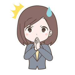 ビジネススーツ姿で驚く若い女性