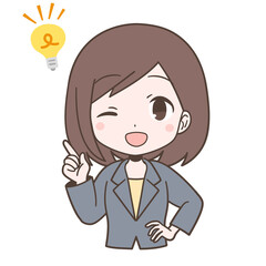 ビジネススーツ姿でひらめく若い女性