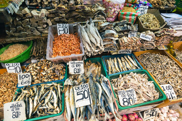 Colorful Kandy Municipal Central Market. Dry food, seasonings and other stuff related to food. Sri...