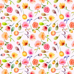 hand drawn seamless pattern with flowers