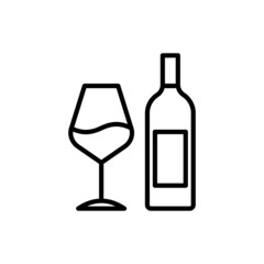 Bottle of wine and wineglass thin line icon. Modern vector illustration.