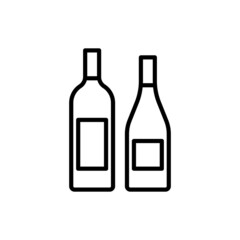 Bottles with red and white wine thin line icon. Modern vector illustration.