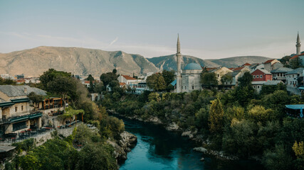 View from Stari Most, Mostar Old Bridge, Montenegro
