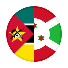 round icon with mozambique and burundi flags. vector illustration isolated on white background