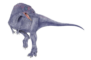 恐竜アベリサウルス　白亜紀後期に南半球(南のゴンドワナ大陸に生息していたとされる。二足歩行の獣脚類。北半球ののティラノサウルスと体型は異なるが前肢の異様な退化には類似点もあり、同様の形態を持つ他の同地域の獣脚類をまとめる科を形成する。肉食恐竜として歯にはセレーション（肉切ナイフのような刻み）があり、獲物に対してひと咬みで致命傷を与えられたと考えられる。推定体長は7～9メートル。

 - obrazy, fototapety, plakaty
