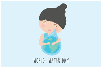 World water day concept, pregnant woman drinking water vector illustration. Save water for ecology and environment conservation 