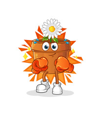flower pot boxer character. cartoon mascot vector