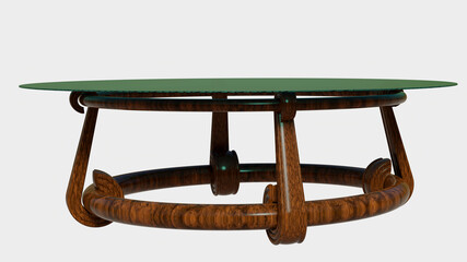 Designer coffee table with glass top. 3D Rendering.