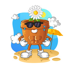 flower pot sunbathing in summer. character vector