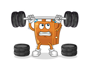 suitcase lifting the barbell character. cartoon mascot vector