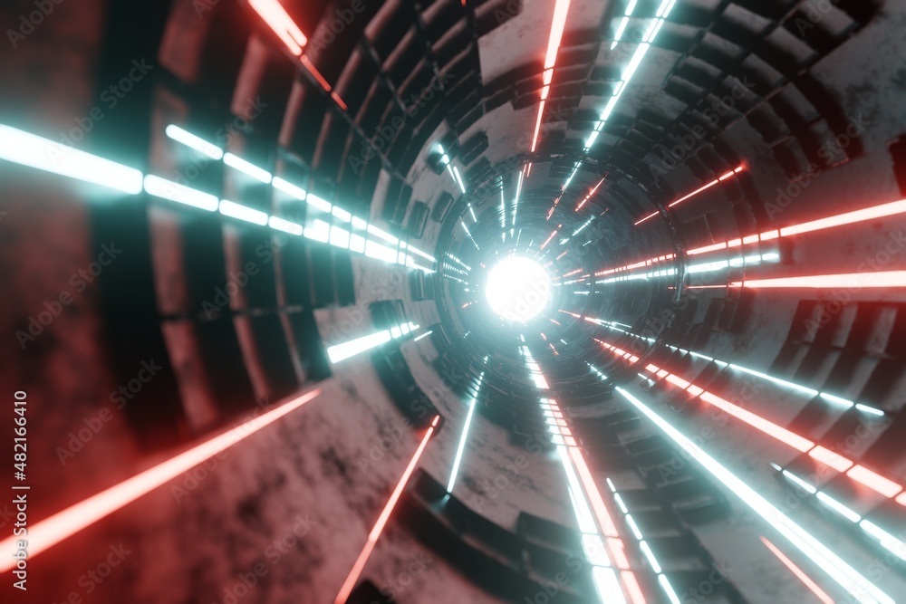 Poster Tunnel Sci-Fi looping environment, Technology digital abstract background.3d rendering illustration. Abstract creative futuristic background..