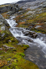 A mountain stream in the Strynefjellet Mountains in Norway that flows from the Skjerdingdalsbreen Glacier