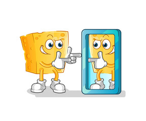 cheese looking into mirror cartoon. cartoon mascot vector