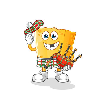 cheese scottish with bagpipes vector. cartoon character