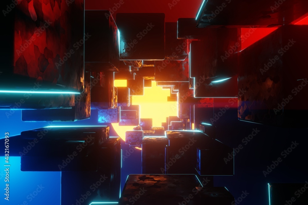 Poster Tunnel Sci-Fi looping environment, Technology digital abstract background.3d rendering illustration. Abstract creative futuristic background..