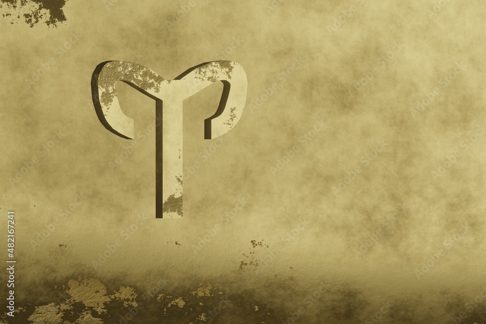 Poster golden zodiac sign aries on a gold background. 3d rendering illustration. abstract contemporary colo
