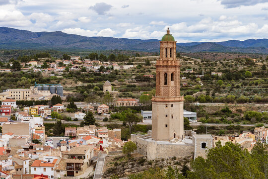 View of Jerica in Castellon province, Comunitat Valenciana and its massive bell tower