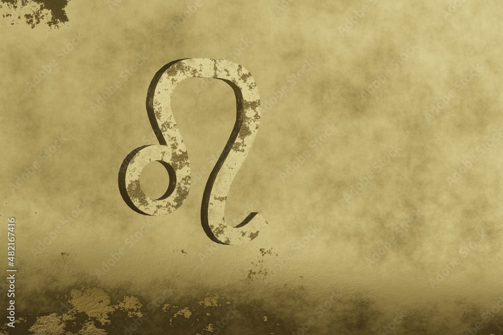Poster golden zodiac sign leo on a gold background. 3d rendering illustration. abstract contemporary colors