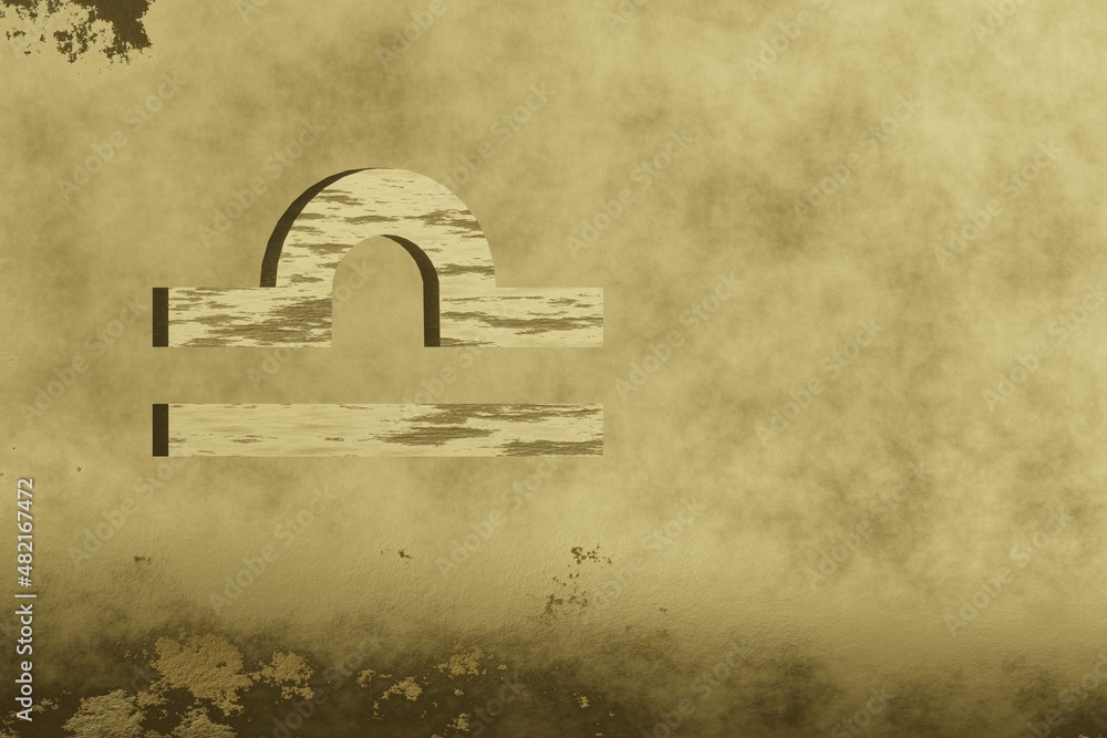 Poster golden zodiac sign libra on a gold background. 3d rendering illustration. abstract contemporary colo