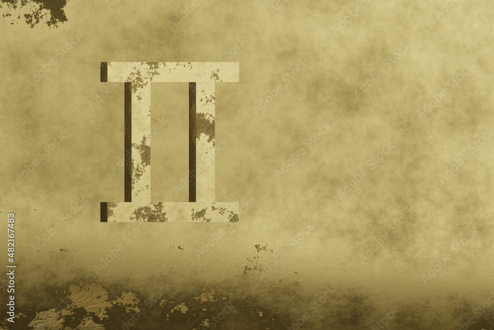Poster golden zodiac sign gemini on a gold background. 3d rendering illustration. abstract contemporary col