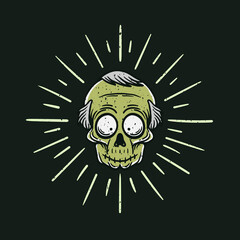 vintage style zombie head illustration on grunge
