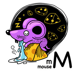 Hand drawn.Alphabet Letter M-mouse