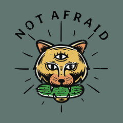 vintage illustration of a cat bites cucumber