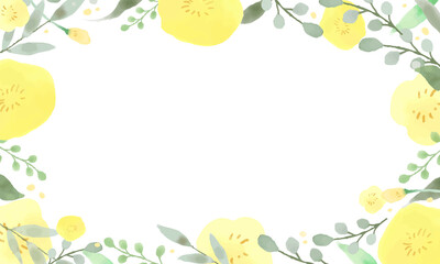 水彩・手描きのイエローパステルフラワーフレーム素材

