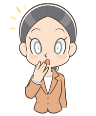 ハッっと気が付く素振りをするスーツ姿の女性