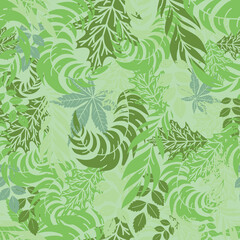 Fototapeta premium Green-Grey Jungle leaf seamless pattern. Perfect for case pattern, fabric, wallpaper, nature, plants, and greenery projects.