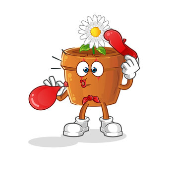 recommend clip art: flower pot pantomime blowing balloon. cartoon mascot vector