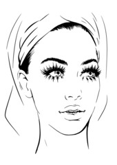 Young beautiful woman with towel on her head after shower in bathroom with long eyelashes