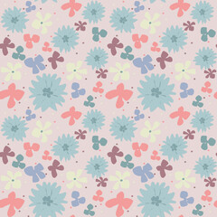 Fototapeta na wymiar Wildflowers on a pink background. Seamless pattern of flowers on a colored background. Vintage flowers. For textile, paper and other uses.