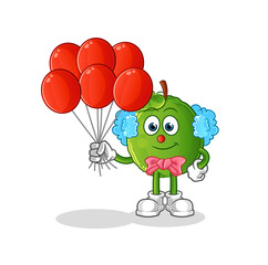 guava clown with balloons vector. cartoon character