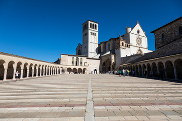 Assisi village in Umbria region, Italy. The most important Italian Basilica dedicated to St....