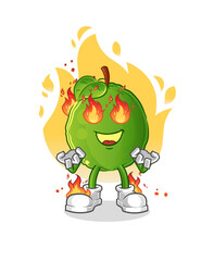 guava on fire mascot. cartoon vector
