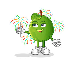 guava with fireworks mascot. cartoon vector