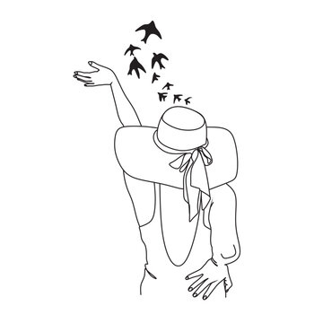recommend clip art: Abstract figure woman with birds. One line vector drawing. Portrait minimalistic style. Botanical print. Nature symbol of cosmetics. Modern continuous line art. Fashion print.Modern GalleryWall.
