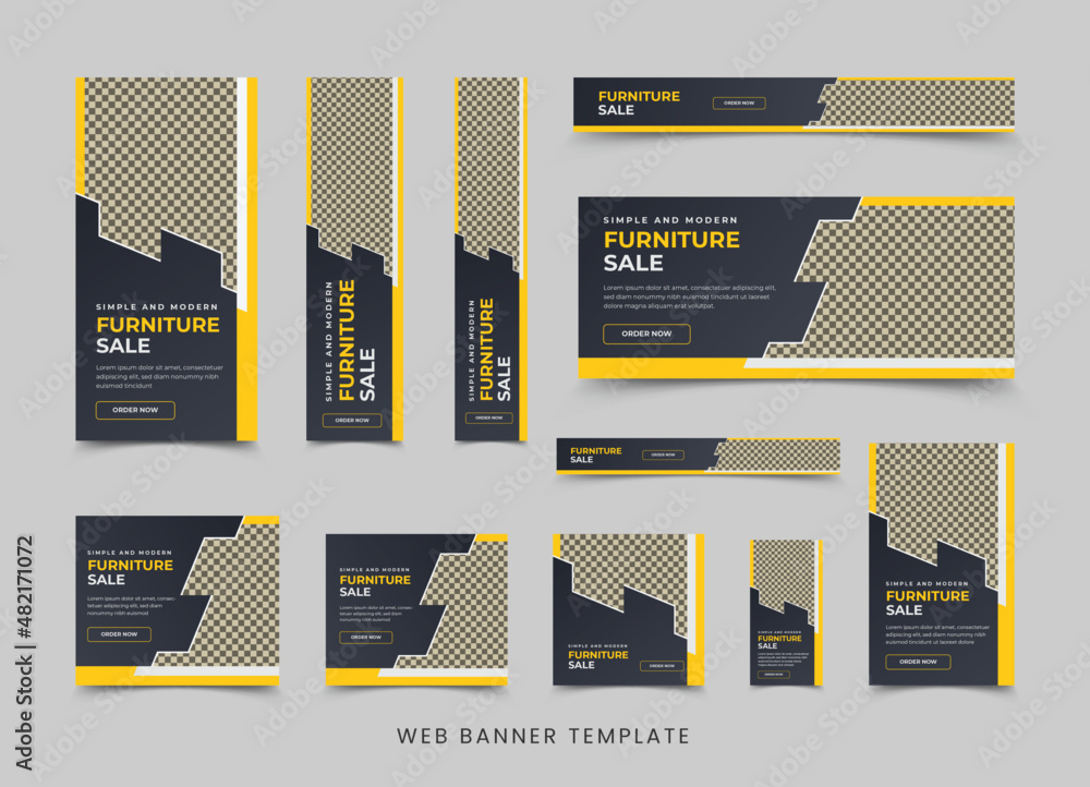 Wall mural moden furniture sale web banner template set, vertical google web banner design or social media cove