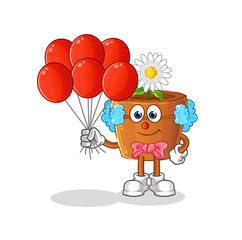 flower pot clown with balloons vector. cartoon character